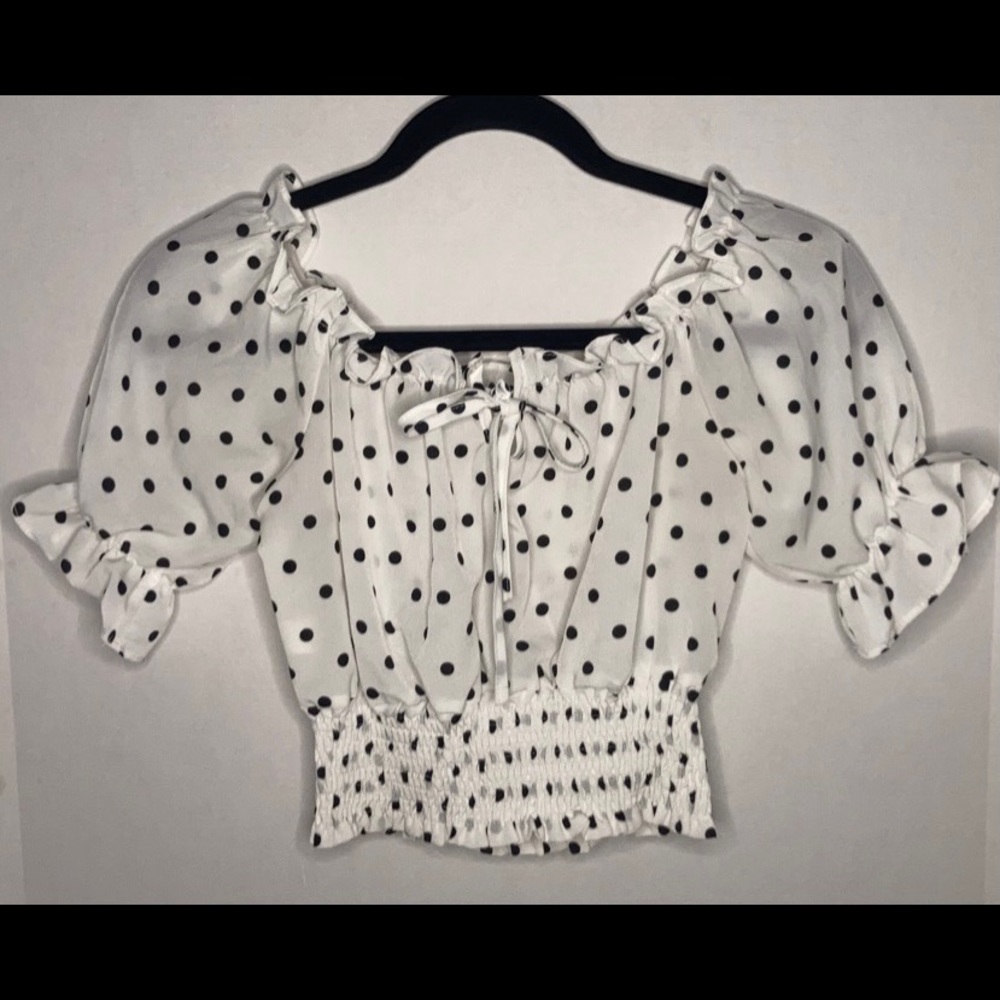 Polka-Dotted Off The Shoulder Top